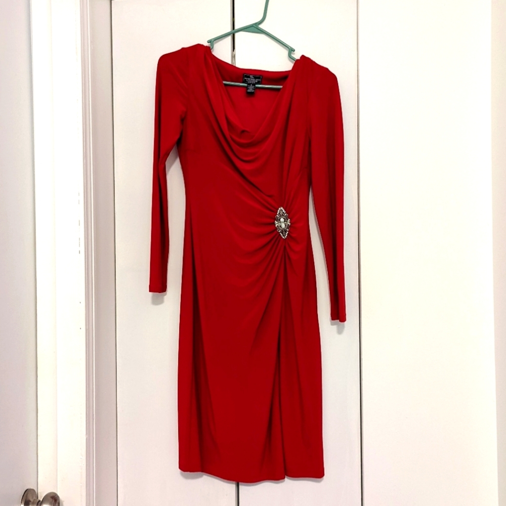 Red Dress w/ Broach Detail